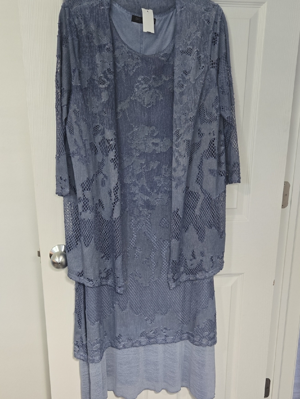 Women's Long Sleeve Lace Overlay Dress in Blue